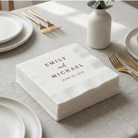 Personalized Burgundy Wedding Modern Elegant  縁ありカクテルナプキン