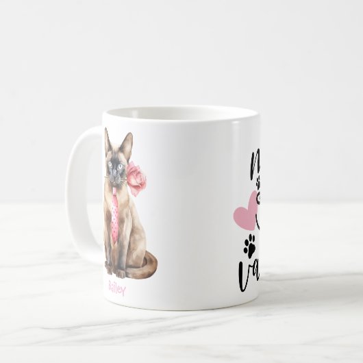 Personalized Burmese Cat Valentine's Day コーヒーマグカップ (正面左)