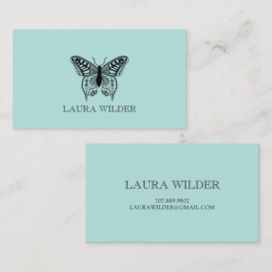 Personalized Butterfly Illustration On Blue Green 名刺 (正面/裏面)