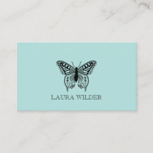 Personalized Butterfly Illustration On Blue Green 名刺