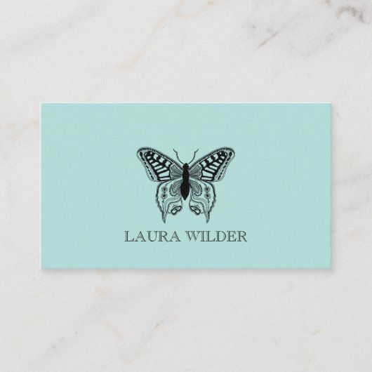 Personalized Butterfly Illustration On Blue Green 名刺 (正面)