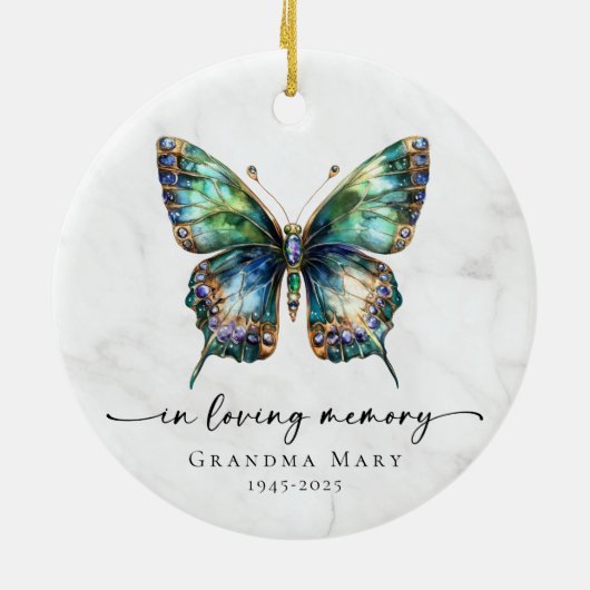 Personalized Butterfly In Loving Memory Keepsake セラミックオーナメント (裏面)