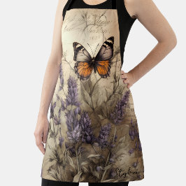 Personalized Butterfly Lavender Vintage Design エプロン