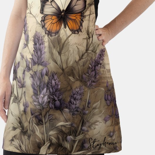 Personalized Butterfly Lavender Vintage Design エプロン