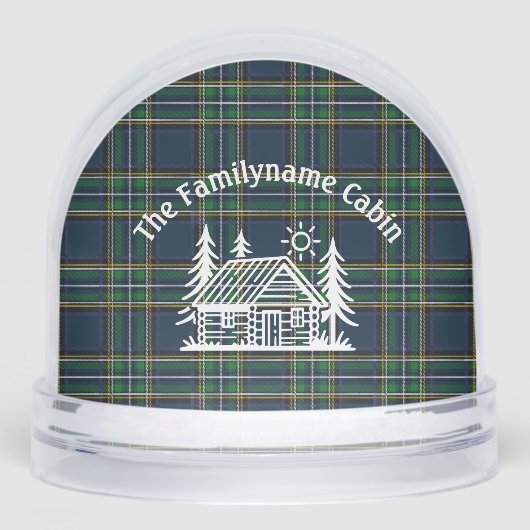 Personalized Cabin Snow Globe with Green Tartan (正面)