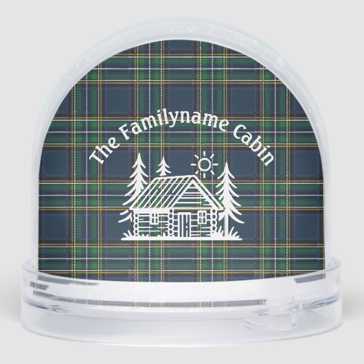 Personalized Cabin Snow Globe with Green Tartan (裏面)
