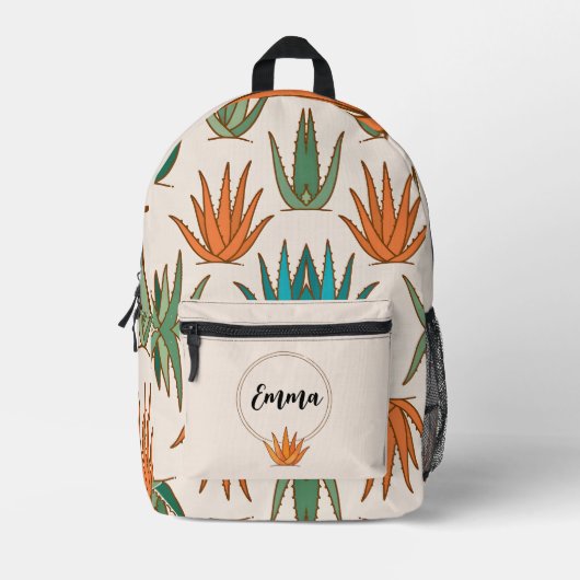 Personalized Cactus School Backpack with Name プリントバックパック (正面)