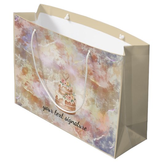 Personalized Cake Shop Gift Bag - Pink & Beige Bak ラージペーパーバッグ (裏面アングル)