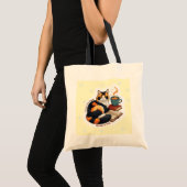Personalized Calico Cat Reading Tote Bag トートバッグ (正面(商品))