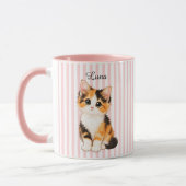 Personalized Calico Kitten Name Pink Striped Coffe マグカップ (左)
