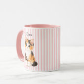 Personalized Calico Kitten Name Pink Striped Coffe マグカップ (正面左)