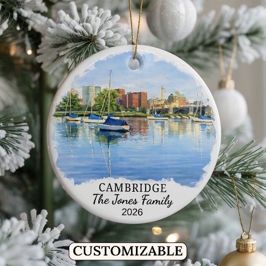 Personalized Cambridge Ornament, Massachusets セラミックオーナメント