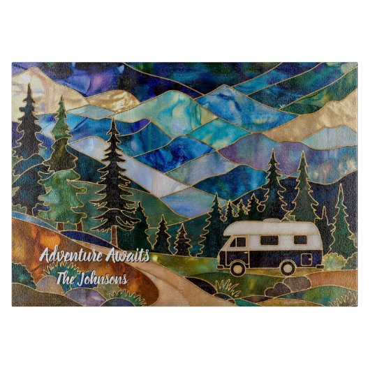 Personalized Camper Glass Cutting Board Adventure カッティングボード (正面)