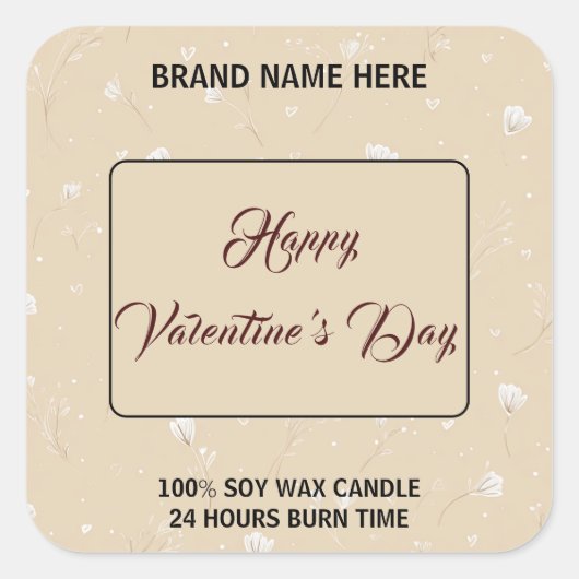 Personalized Candle Label Happy Valentine’s Day スクエアシール (正面)