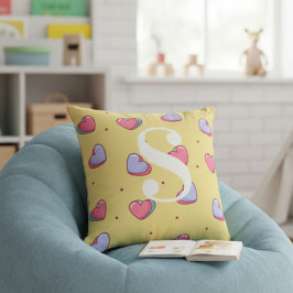 Personalized Candy Heart Pink and Yellow  クッション