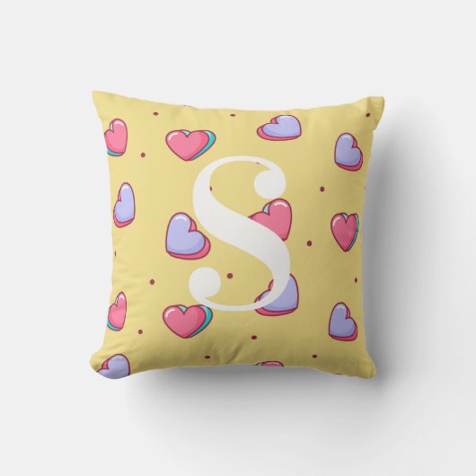 Personalized Candy Heart Pink and Yellow  クッション (正面)