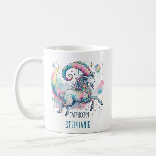 Personalized Capricorn Zodiac Goat Astrology コーヒーマグカップ (左)