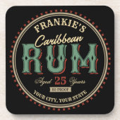 Personalized Caribbean Rum Liquor Bottle Label Bar コースター (正面)