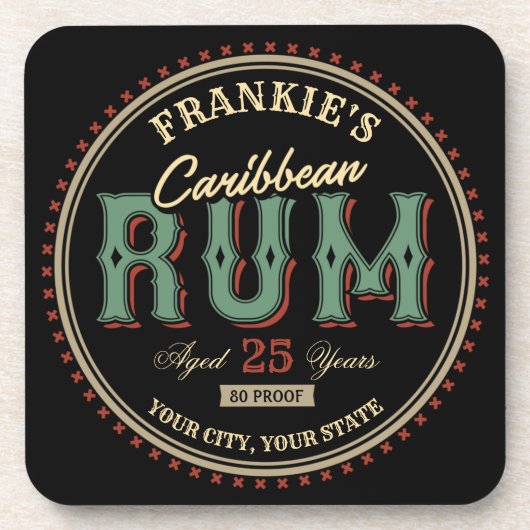 Personalized Caribbean Rum Liquor Bottle Label Bar コースター (正面)
