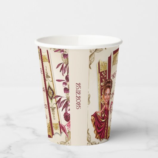 Personalized Caricature Ruby and Gold Sweet 16 紙コップ (左)