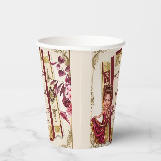 Personalized Caricature Ruby and Gold Sweet 16  紙コップ (右)