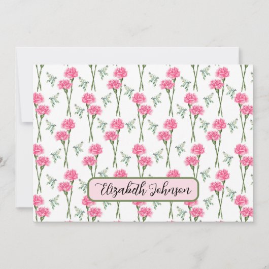 Personalized Carnation Floral Botanical Note Card ノートカード (正面)
