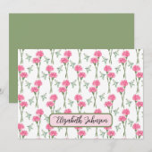 Personalized Carnation Floral Botanical Note Card ノートカード (正面/裏面)