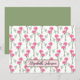 Personalized Carnation Floral Botanical Note Card ノートカード