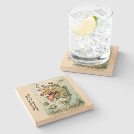 Personalized cartoon artwork weired fish Fun art ストーンコースター (横)