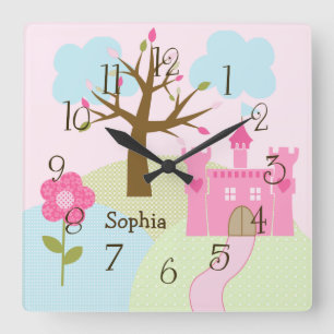 Personalized Castle/Dreams Come True Nursery Clock スクエア壁時計