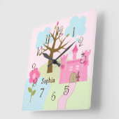 Personalized Castle/Dreams Come True Nursery Clock スクエア壁時計 (傾斜)