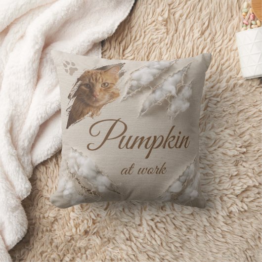 Personalized Cat At Work Scratch Photo クッション (ブランケット)