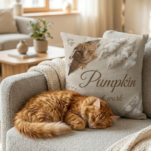 Personalized Cat At Work Scratch Photo クッション