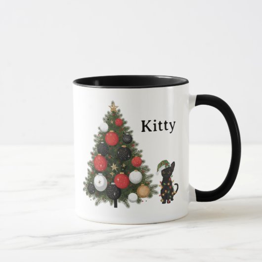 Personalized Cat & Christmas Tree Coffee Mug マグカップ (右)