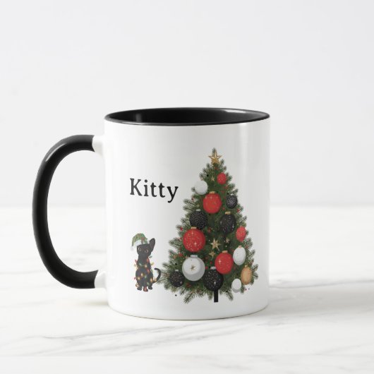 Personalized Cat & Christmas Tree Coffee Mug マグカップ (左)