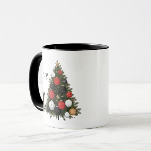 Personalized Cat & Christmas Tree Coffee Mug マグカップ (正面左)