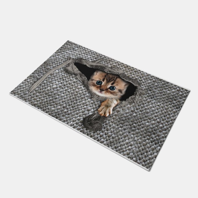 Personalized Cat Doormat, Cat Welcome Doormat ドアマット (アングル)