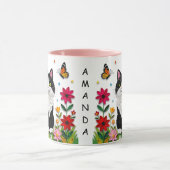Personalized Cat, Flowers and Butterflies   マグカップ (中央)