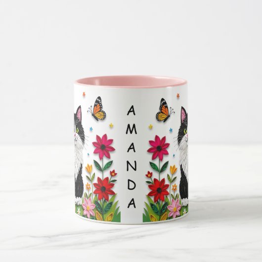 Personalized Cat, Flowers and Butterflies   マグカップ (中央)