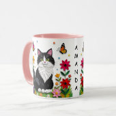 Personalized Cat, Flowers and Butterflies   マグカップ (正面左)