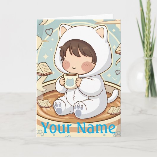 Personalized Cat Greeting Card for Book Lovers カード (正面)
