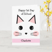 Personalized Cat Happy 1st Day of School カード (黄色い花)