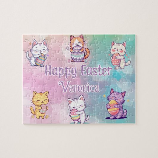 Personalized Cat Happy Easter ジグソーパズル (横)