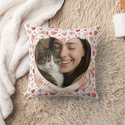 Personalized Cat Heart Photo Pillow | Pet Lovers クッション (ブランケット)