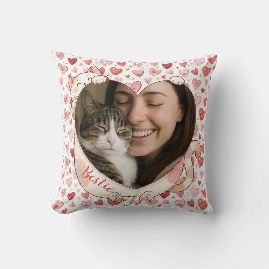 Personalized Cat Heart Photo Pillow | Pet Lovers クッション (正面)