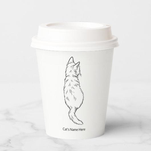 Personalized Cat Line Art 8oz Paper Cup with Lid 紙コップ (正面)