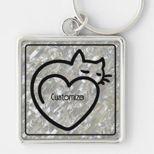 Personalized Cat Love Black Logo キーホルダー