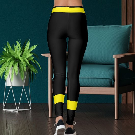 Personalized Cat Mom Pet Lover Yellow Stripe Black レギンス