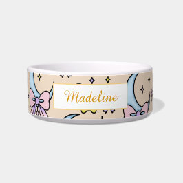 Personalized Cat Name Moon Peach Bows Bowl Ceramic ボウル