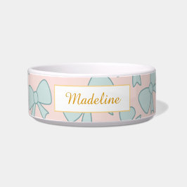 Personalized Cat Name Pastel Blue Bow Bowl Ceramic ボウル